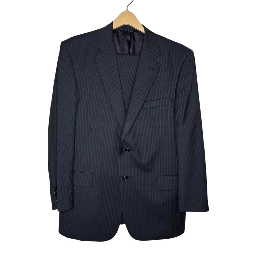 Jos A Bank Signature Collection Tailored Black Pinstripe Suit